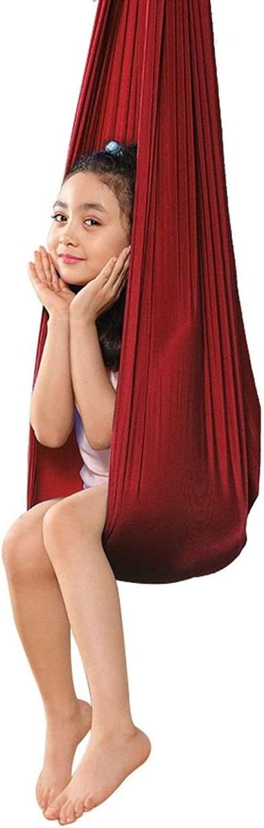Elastic Nylon Therapy Swing Indoor Hammock Cuddle Sensory Needs Kids Hanging Seat for Child and Teens Autism ADHD ADD Up to 440lbs (Color : Wine red, Size : 100 x 280 cm)