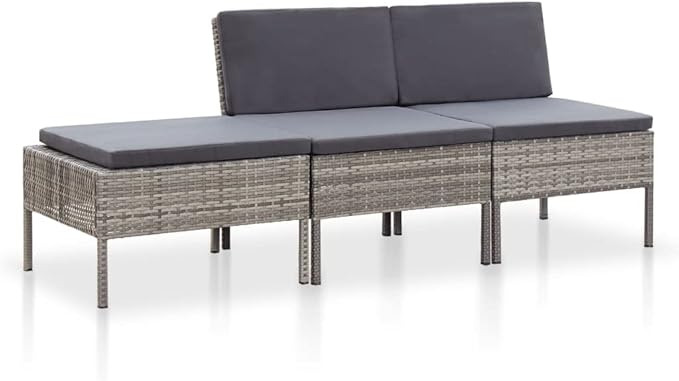 Patio Lounge Set with Cushions,Outdoor Furniture,Outdoor Furniture Sets,Patio Conversation Sets,for Garden,Deck,Backyard,3 Piece Poly Rattan Gray