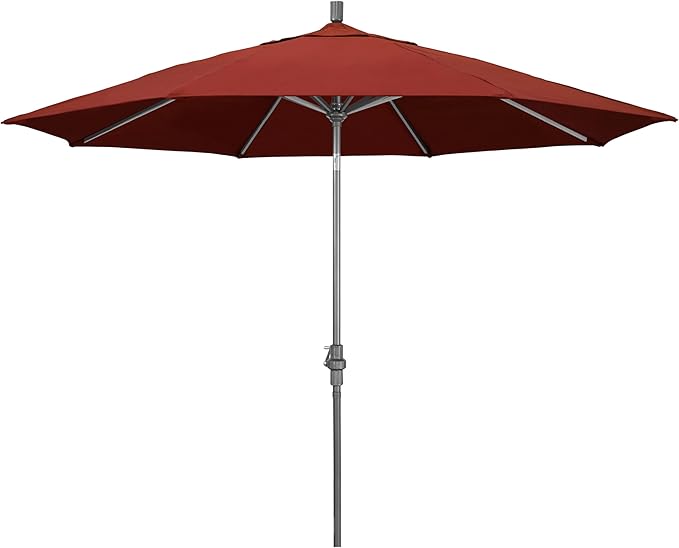 California Umbrella 11Ft Premium Sunbrella Patio Umbrella, Hand-Crank, Tilt-Collar, Gray Frame, Terracotta Fabric