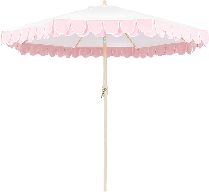 9Ft Elegant Valance Patio Umbrella, Outdoor Umbrellas for Patio with Auto-Tilt and Crank Systerm, Table Umbrella for Outdoors, Poolside,Beach, Backyard
