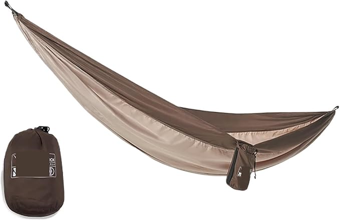 Hammock Ultraligt Outdoor Hammock Portable 1-2 Persons Leisure Swing Camping 200kg Bearing Sleeping Hanging Quick-Opening(1 Person Brown)