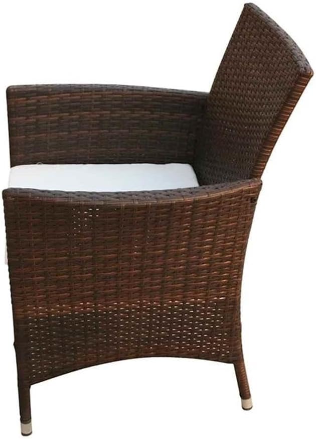 Afuera Living 7 Piece Patio Dining Set, Synthetic Poly Rattan, Brown Finish, Includes Table with Tempered Glass Top and 6 Chairs with Removable Cushions, Weather-Resistant Outdoor Furniture, Seats 6