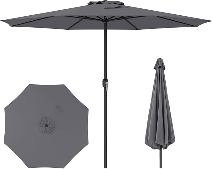 HAPPYGRILL 12 FT Patio Umbrella with Crank Handle, Outdoor Market Umbrella with 8 Sturdy Ribs, Vented Large Table Umbrella, Sun-Protective Canopy for Garden Backyard Deck Pool