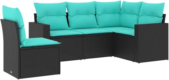 Patio Furniture Sets,Outdoor loveseat,Patio Conversation Sets,5 Piece Patio Sofa Set with Cushions Black Poly RattanSuitable for Patio, Garden, Gazebo Low