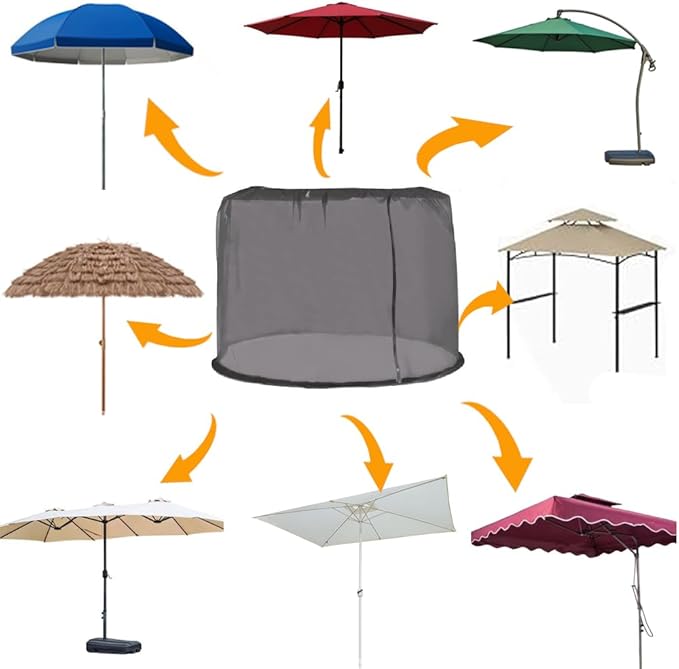 6FT/9FT/11FT Patio Umbrella Mosquito Netting with Zipper Door, Polyester Mesh - Windproof & Portable