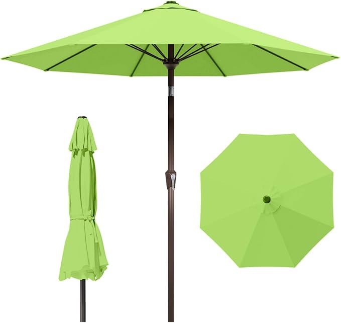 10FT Patio Umbrella Outdoor Market Umbrella with Crank and Tilt, 8 Flexible Fiberglass Ribs, UV-Resistant Waterproof Canopy for Patio, Deck, Garden, Backyard, Apple Green