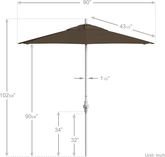 California Umbrella 7.5' Rd. Aluminum Patio Umbrella, Crank Lift, Collar Tilt, White