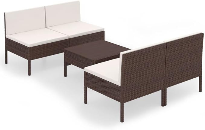 5 Piece Patio Lounge Set with Cushions,Patio Sofa,Outdoor Daybed,Patio Seating,Outdoor Furniture SetsPatio Conversation Sets,Modern Set,Outdoor Patio Chairs,for Backyard,Garden, Poly Rattan Brown