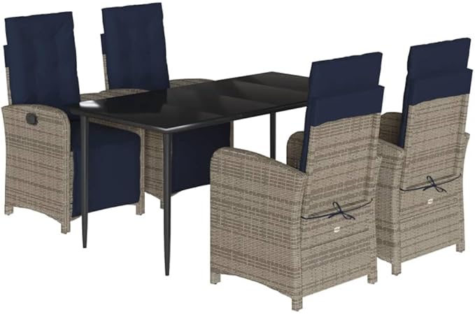 Backyard Furniture Patio Conversation Sets Outdoor Seating 5 Piece Patio Dining Set with Cushions Gray Poly Rattan Suitable for Gardens, Balconies, Decks