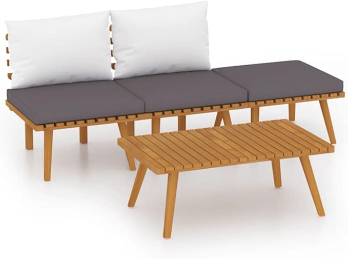 Patio Lounge Set with Cushions,Patio Furniture Sets,Patio Conversation Sets,Outdoor Furniture Sets,for Garden,Backyard,Outdoor,4 Piece Solid Acacia Wood