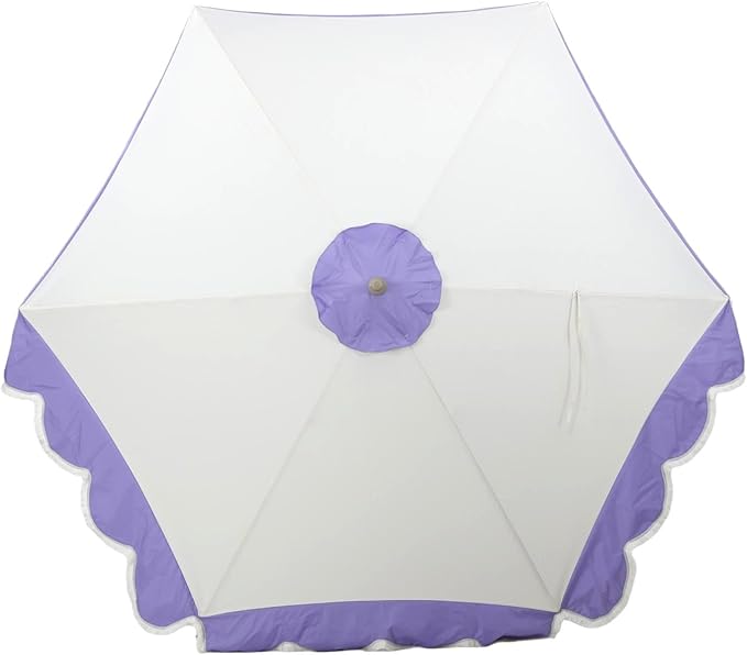 Tempera 9ft Beige Spliced Purple Tassels Scallop Patio umbrella,Outdoor Table Market Umbrellas with Crank & Pust Button Tilt, Wood Color Pole and 8 Steel Ribs
