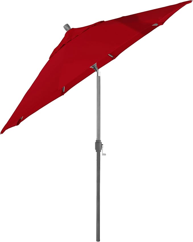 California Umbrella 12-Year-Non-Fading, 9Ft Premium Sunbrella Patio Umbrella, Hand-Crank, Button-Tilt, Gray Frame, Jockey Red Fabric