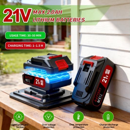 21V Electric Weed Wacker Cordless, Weed Eater Battery Powered, Weed Trimmer, Brush Cutter, Telescopic Handle, 3 Cutting Methods, Lawn Trimmer for Garden and Yard Lawn, 2 * 2.0Ah Batteries & Charger