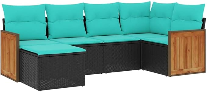 Outdoor Seating Furniture,Outdoor Conversation Sets,6 Piece Patio Sofa Set with Cushions Black Poly RattanSuitable for Patio, Garden, Gazebo Low