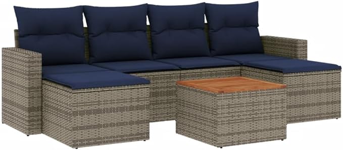 vidaXL Patio Sofa Set with Cushions 7 Piece, Outdoor Conversation Set, Sectional Sofa for Garden Balcony, Patio Furniture, Gray Poly Rattan