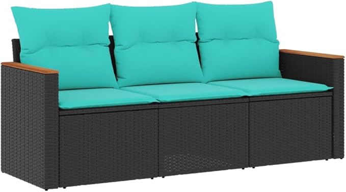 3 Piece Patio Sofa Set with Cushions, Patio Conversation Set Outdoor Dining Sets Porch Furniture Set Front Porch Furniture for Poolside Piazza Garden Exhibition Black Poly Rattan