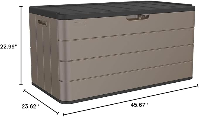 Outdoor Storage Box Waterproof, 100 Gallon Plus Lockable Resin Deck Box Large, Patio Storage Bin for Pool Accessories Cushion Furniture, Garden Tools, UV-Resistant Outside Delivery Brown