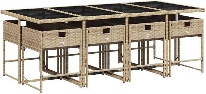 9 pcs Set Garden Dining Set & Balcony Furniture Beige PE Rattan Outdoor Patio Furniture Set Patio Conversation Set for Lawn Backyard Front Porch 86.6 x 41.7 x 28.7 in