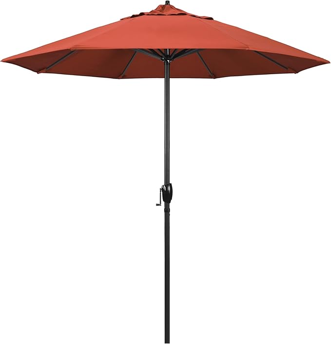 California Umbrella 7.5' Rd Aluminum Patio Umbrella, Crank Lift, Auto Tilt, Black Finish, Sunset
