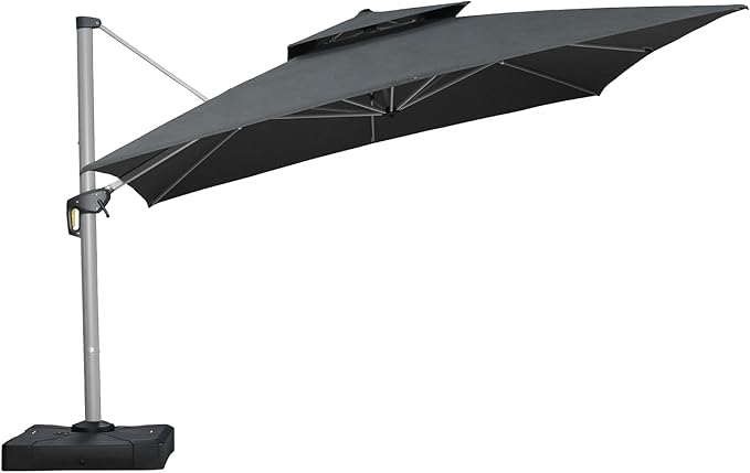 PURPLE LEAF 12' X 12' Cantilever Outdoor Patio Umbrella Large Heavy Duty 360° Rotation Double Top Offset Rectangular Umbrellas for Backyard Deck Pool, Cast Slate