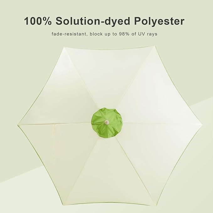 Tempera 9ft Scalloped Patio Umbrellas with Fringe, Market Umbrellas with Water-Resistant and Fade Resistant Canopy, 1.5" Wood Pole & Button Tilt,Green Beige Spliced