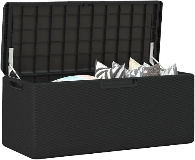 Patio Storage Box, 92.5 Gallon Deck Box for Garden and Terrace, Synthetic Polypropylene Outdoor Container with Gas-Lift Lid, Anthracite, 48.8 x 48.8 x 23.2 in