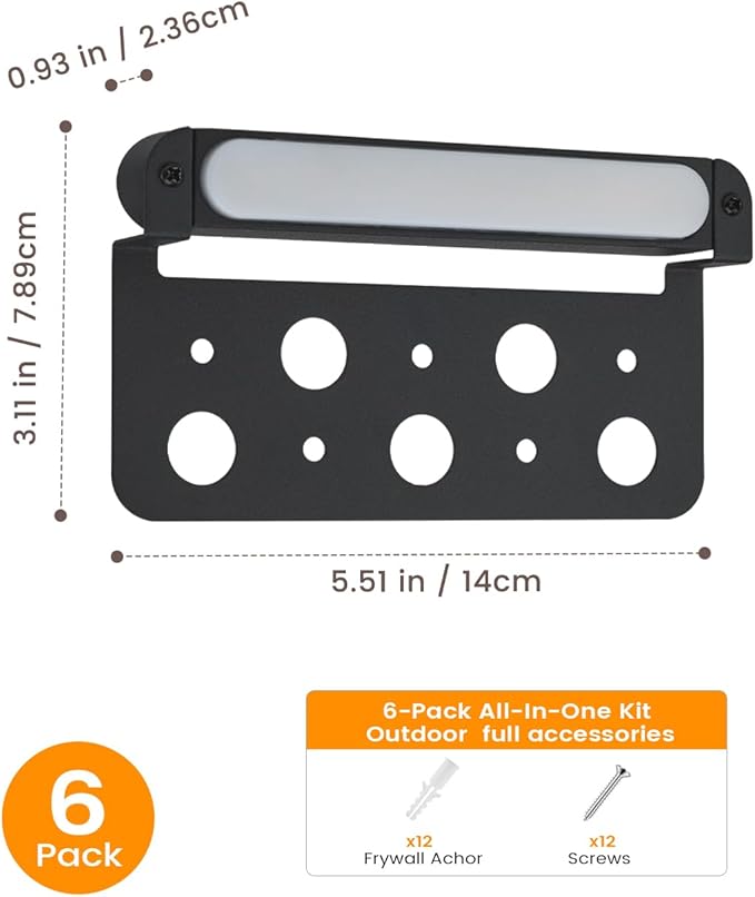 6-Pack Low Voltage LED Step Lights (5.51×3.11×0.93 in) - 3.3W Die-Cast Aluminum Stair Lighting with Patent Connector, Wet Location Safe Outdoor Steps