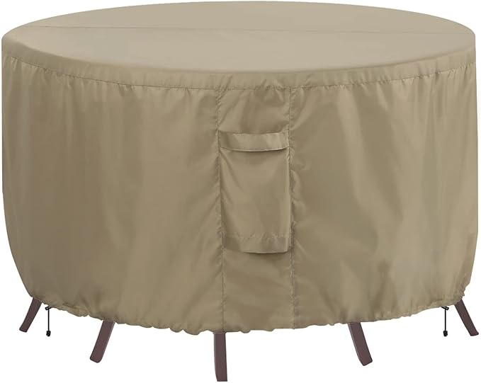 OutdoorLines Outdoor Waterproof Patio Table Furniture Set Covers - Round Couch Sectional Cover Outside Weatherproof Patio Furniture Covering for Deck, Lawn and Backyard 96" DIA x 28" H, Camel
