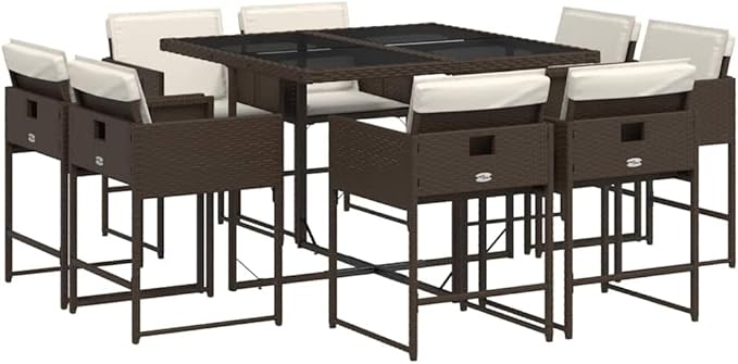 9-Piece Patio Dining Set Brown Cream White Outdoor Furniture Set Modern Design Practical for Outdoor Entertaining
