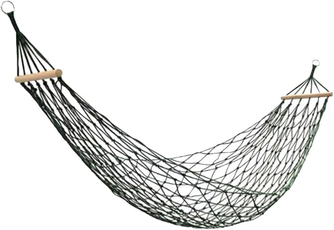 Nylon Rope Hammock with Wooden Sticks Lightweight Portable Strong and Stable Outdoor Camping Tree Hanging Hammock(Green)