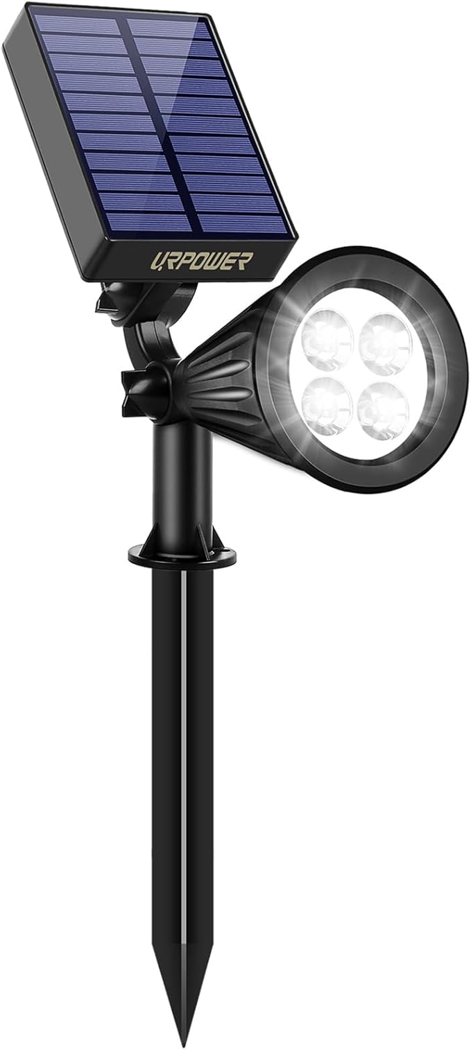 URPOWER Solar Lights Outdoor, 2-in-1 Solar Spot Lights Waterproof with 2 Lighting Modes, Adjustable Solar Powered Spotlights Auto On/Off Landscape Lights for Yard Garden Pathway, 1 Pack (Cool White)