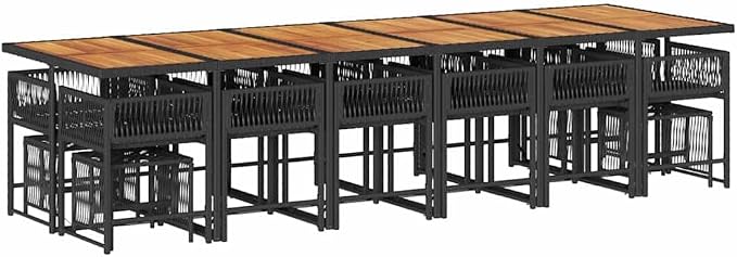 17 Piece Garden Dining Set for 16 People, Large Outdoor Patio Furniture Set with Acacia Wood Table and PE Rattan Chairs, Modern Dining Set with Cushions for Terrace and Backyard
