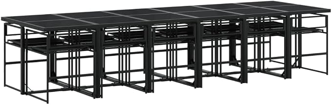 13 Piece Patio Dining Set with Cushions, Space-Saving Cube Outdoor Furniture Table and Chairs, Black Textilene Garden Dining Furniture for Backyard