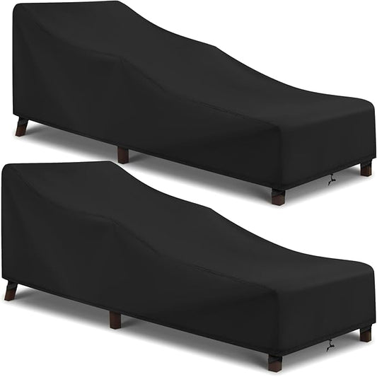Arcedo Patio Chaise Lounge Cover Waterproof, 2 Pack of Pool Lounge Chair Covers for Outside Stackable Cushions and Outdoor Furniture, 80" x 30" x 26" H, Black