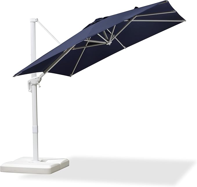 PURPLE LEAF 8 FT Patio Umbrella White Cantilever Umbrella Aluminum Square Outdoor Offset Umbrella Hanging Windproof with 360° Rotation for Garden Deck Pool, Navy Blue