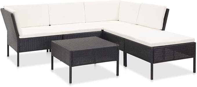 Patio Lounge Set with Cushions,Outdoor Furniture,Outdoor Furniture Sets,Patio Conversation Sets,for Garden,Deck,Backyard,6 Piece Poly Rattan Black