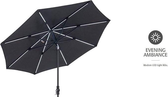 Treasure Garden 9 FT Patio Umbrella with USB Port LED Lights Rechargeable Battery Pack (9-FT Starlux Collar-Tilt Sunbrella Black w/Black Frame)