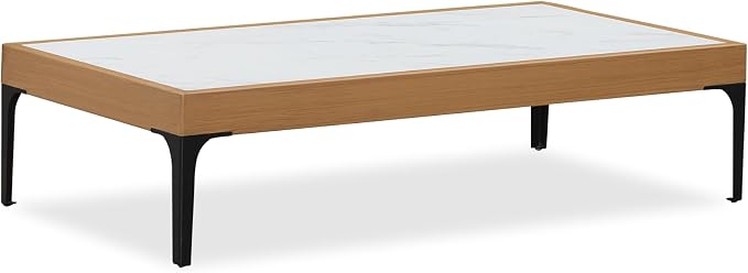 PURPLE LEAF 1 Piece Outdoor Coffee Table with HPL Tabletop 47.28 Inch Rectangular Scratch and Heat Resistant Long Side Table of Patio Sofa