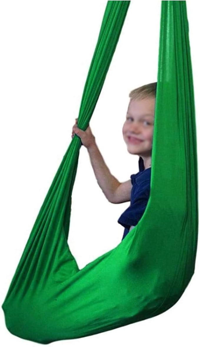 Kids Therapy Swing for Indoor Outdoor Hanging Hammock Elastic Cuddle Swing Up to 200kg for Children Sensory Integration (Color : Green, Size : 150 x 280 cm)