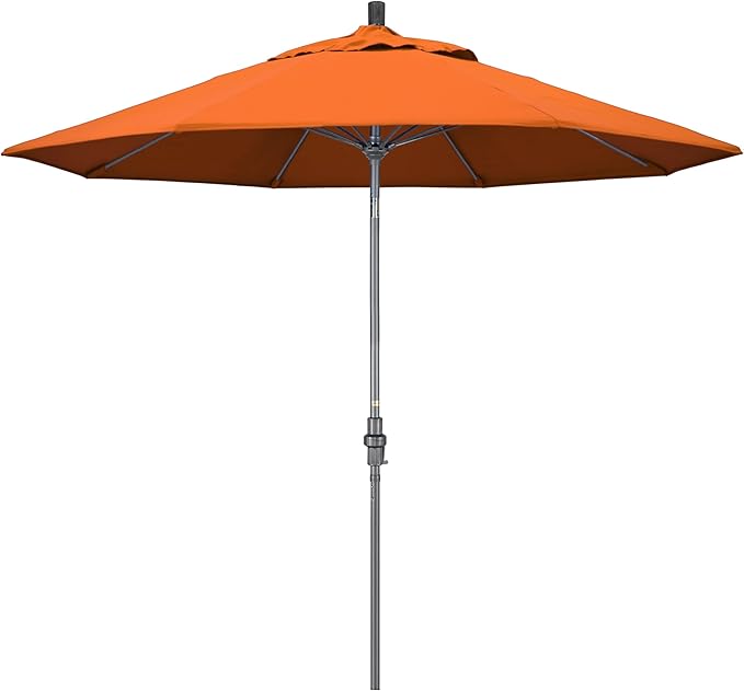California Umbrella 9' Rd. Crank Lift, Collar Tilt, Aluminum Pole, Fiberglass Rib Patio Umbrella, Hammertone Grey Finish, Sunbrella Tuscan