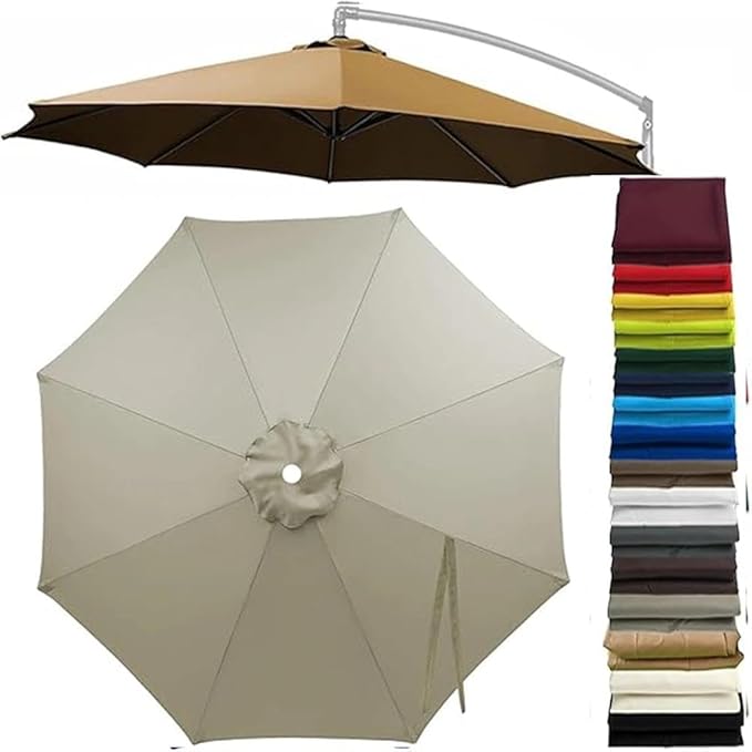 Patio Cantilever Umbrella Replacement Canopy Round 8ft/10ft 8Ribs,Replacement Parasol Canopy Cover with Fade Resistant for Market Table Backyard Garden