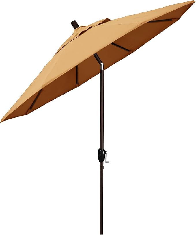 California Umbrella 7.5' Round Aluminum Market Umbrella, Crank Lift, Push Button Tilt, Bronze Pole, Canvas Wheat