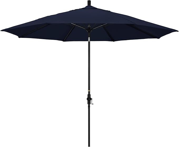 California Umbrella 11Ft Fiberglass Rib Patio Umbrella, Hand-Crank, Tilt-Collar, Black Frame, Solution Dyed Navy Fabric