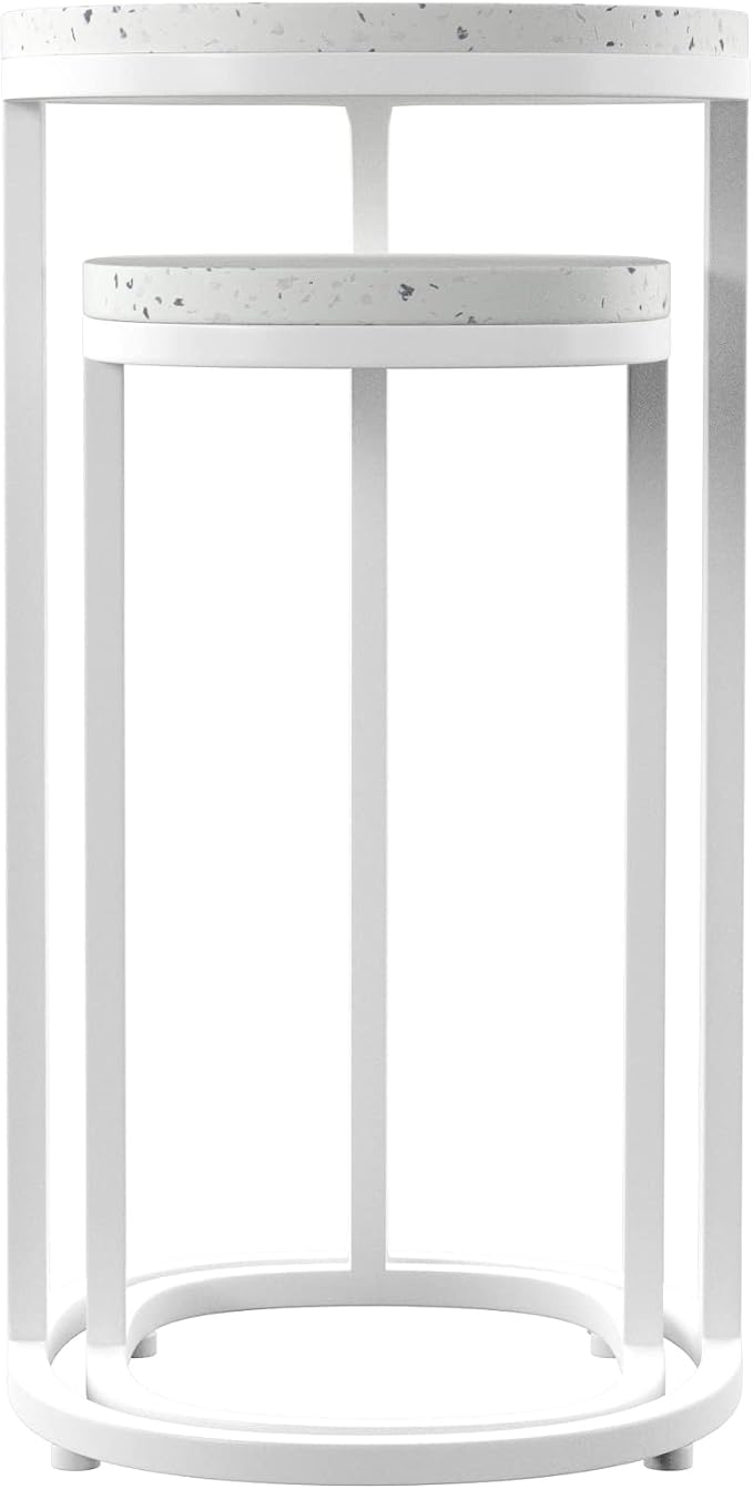 Generic Terrazzo Outdoor Nesting Tables – 2pc Set, White