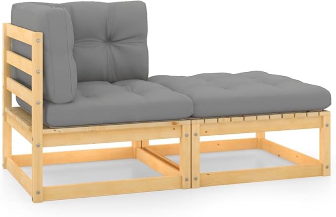 2 Piece Patio Lounge Set with Cushions Solid Wood Pine, Outdoor Patio Sectional, Outdoor Sofa Set, Furniture Conversation Sets, Outdoor Porch Furniture for Balcony, Yard
