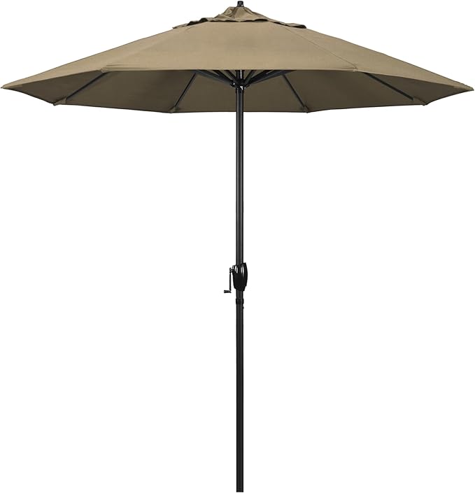 California Umbrella 7.5' Rd Aluminum Patio Umbrella, Crank Lift, Auto Tilt, Black Finish
