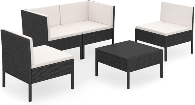 5 Piece Patio Lounge Set with Cushions,Patio Sofa,Outdoor Daybed,Patio Seating,Outdoor Furniture Sets,Patio Conversation Sets,Modern Set,Outdoor Patio Chairs,for Backyard,Garden,Poly Rattan Black