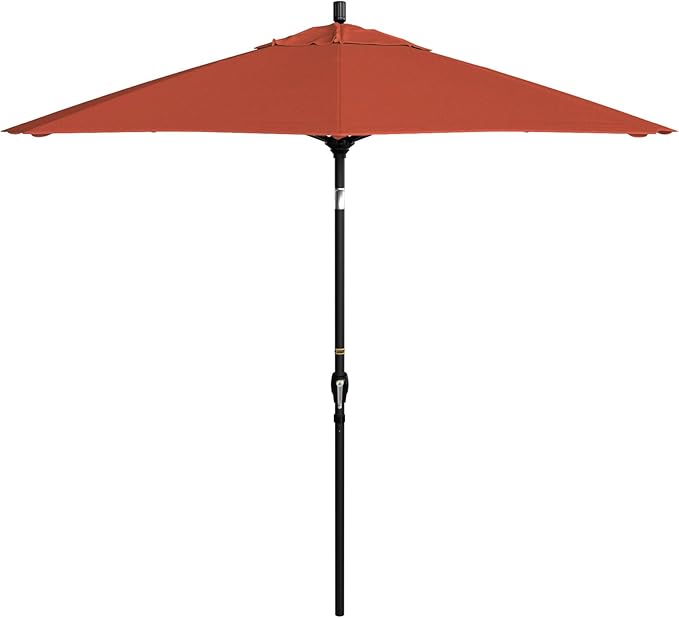 California Umbrella 9' Round Aluminum Market Umbrella, Crank Lift, Push Button Tilt, Black Pole, Sunset Olefin