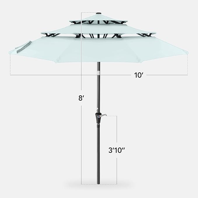 Best Choice Products 10ft 3-Tier Market Patio Umbrella, Outdoor Sun Shade with Tilt, Crank Lift, 8 Ribs for Backyard, Deck, Poolside
