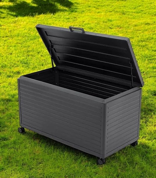 175 Gallon Outdoor and Indoor Storage Box, Aluminum Construction, Wheeled Design, (Black)